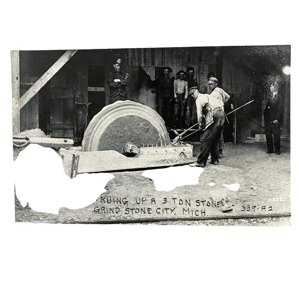 Vintage Grindstone City Michigan Truing 3 Ton Stone RPPC Real Photo B&W Postcard